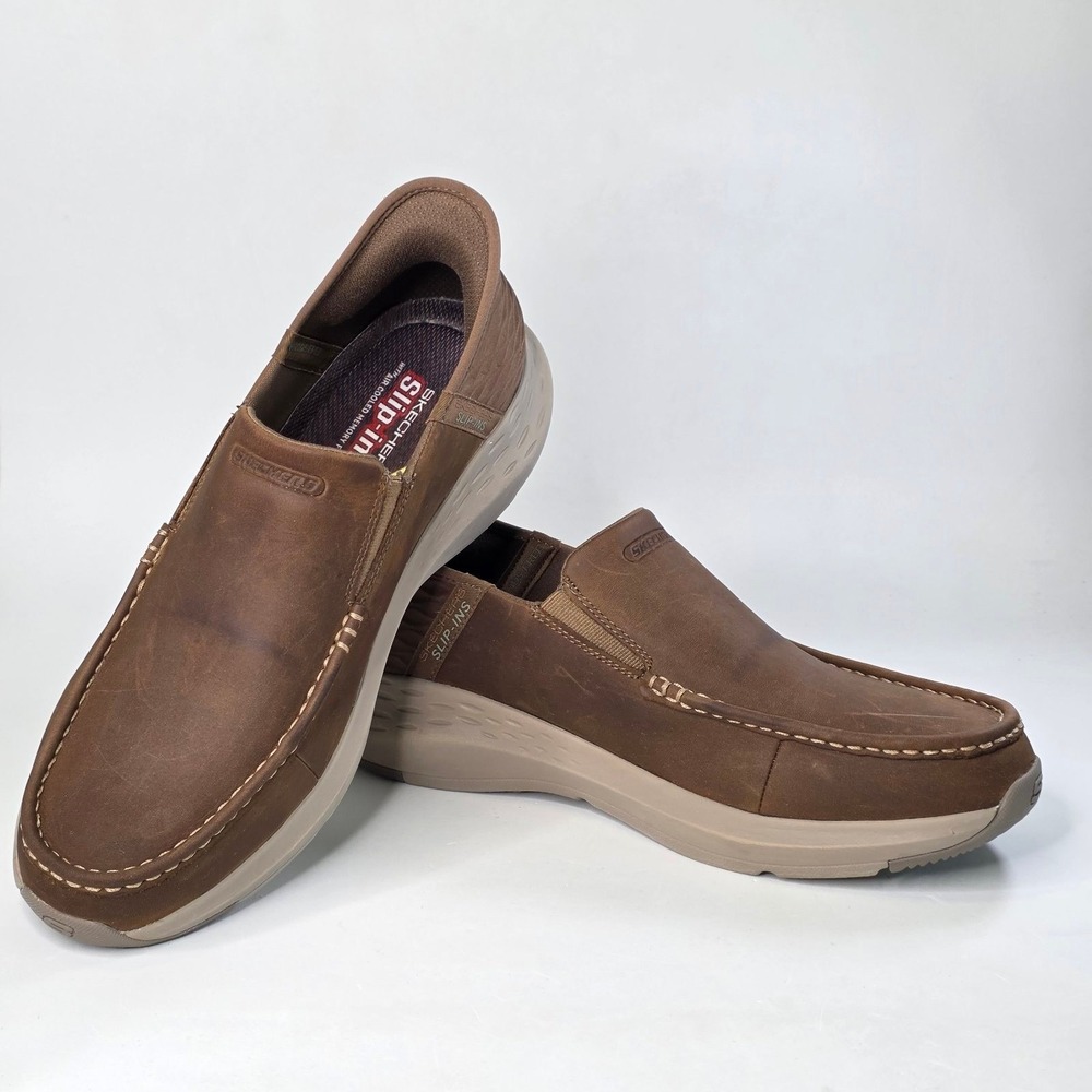 Skechers Slip-ins Go Walk Anywhere Mens 11.5 Brown Leather Loafers Sneakers DSRT - Picture 9 of 14